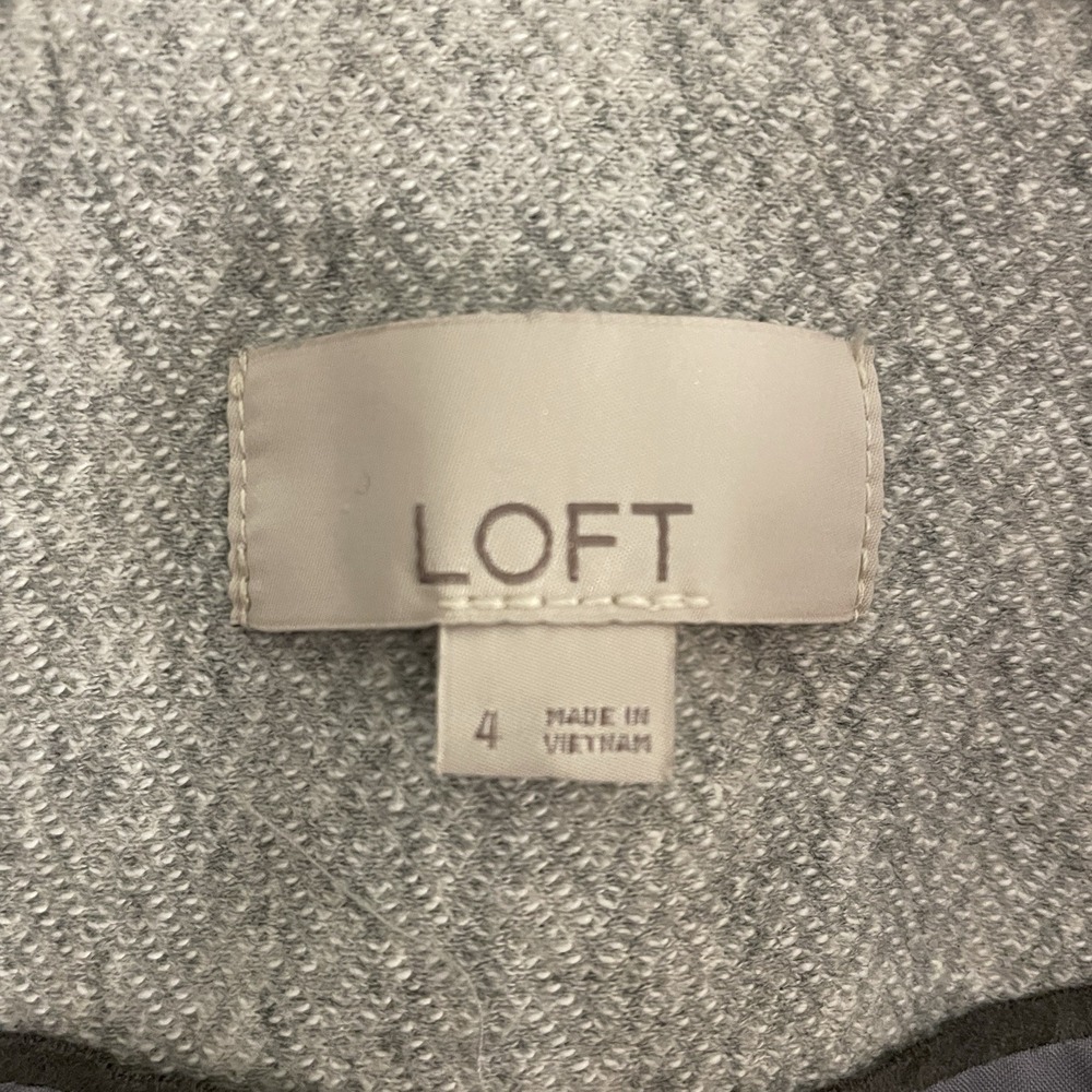 LOFT Herringbone Knit Blazer Jacket Grey Elbow Patches Size 4 Office - Picture 5 of 6
